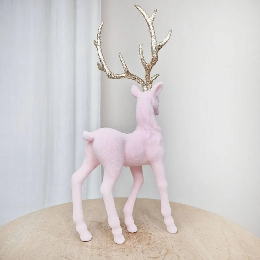 Renifer jeleń welurowa figurka świąteczna różowa 32cm