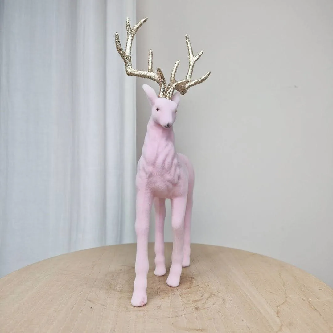Renifer jeleń welurowa figurka świąteczna różowa 32cm