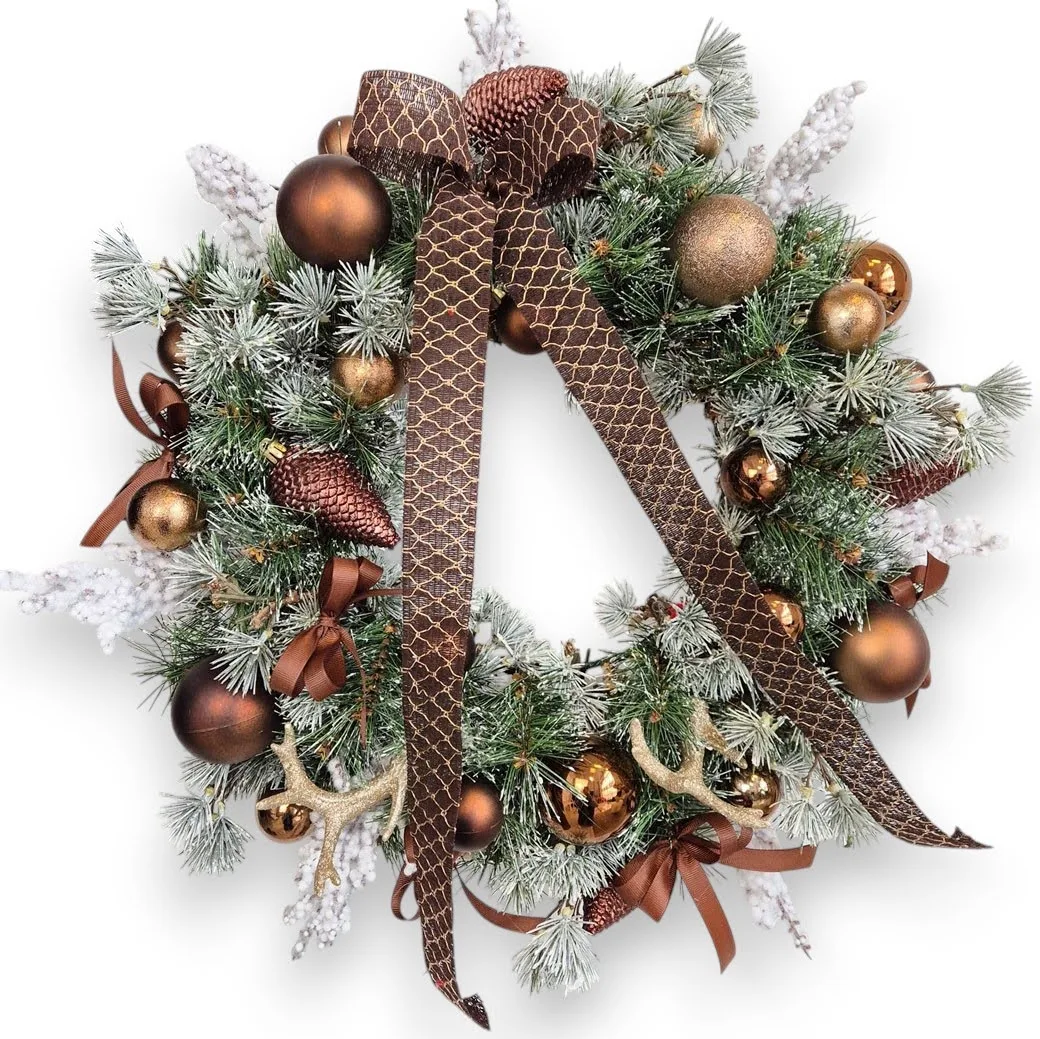 Wianek na drzwi świąteczny bożonarodzeniowy sztuczny brązowy 55cm