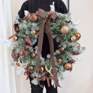 Wianek na drzwi świąteczny bożonarodzeniowy sztuczny brązowy 55cm