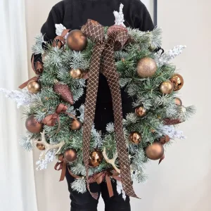 Wianek na drzwi świąteczny bożonarodzeniowy sztuczny brązowy 55cm