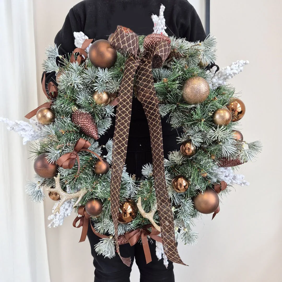 Wianek na drzwi świąteczny bożonarodzeniowy sztuczny brązowy 55cm