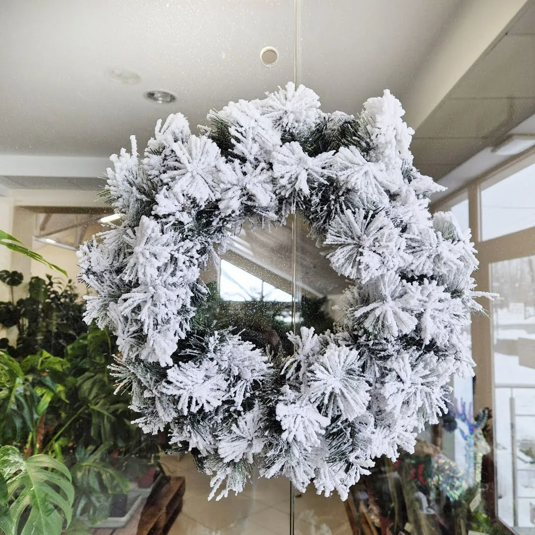 Wianek na drzwi świąteczny zimowy z jodły ośnieżone gałązki sztuczny 50cm