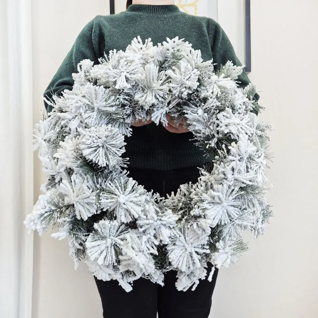 Wianek na drzwi świąteczny zimowy z jodły ośnieżone gałązki sztuczny 50cm