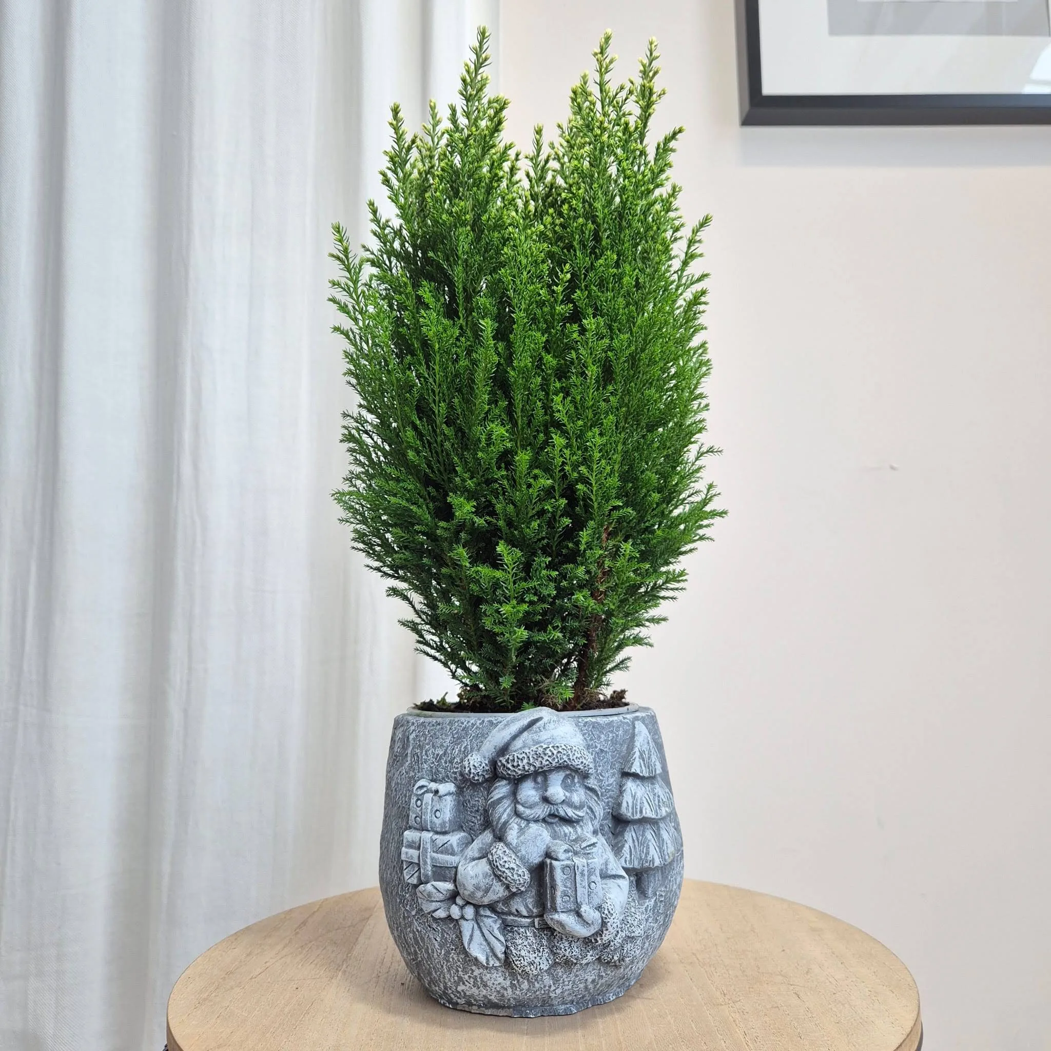 Osłonka na doniczkę betonowa z Mikołajem i choinkami 12cm