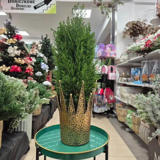 Osłonka na doniczkę metalowa złota korona