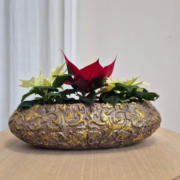 Osłonka na doniczkę betonowa brązowa ze złotymi zdobieniami 20x10cm