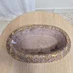 Osłonka na doniczkę betonowa brązowa ze złotymi zdobieniami 20x10cm