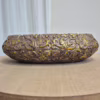Osłonka na doniczkę betonowa brązowa ze złotymi zdobieniami 20x10cm