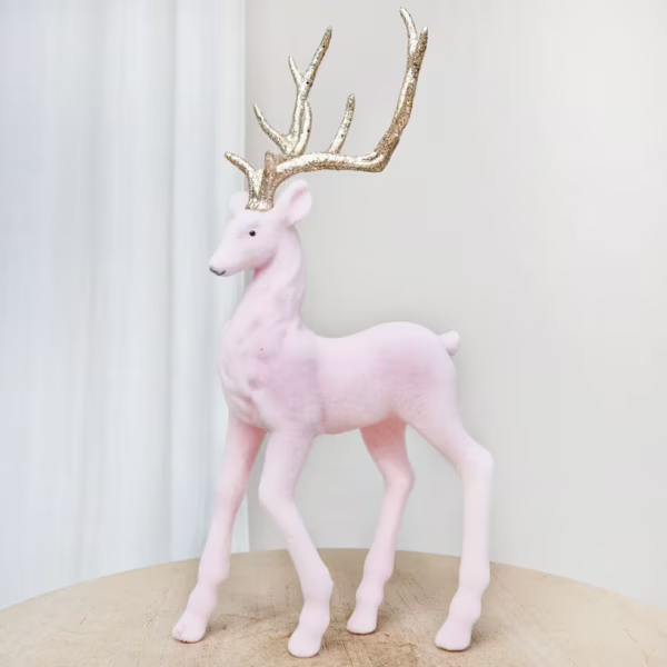 Renifer jeleń welurowa figurka świąteczna różowa 32cm
