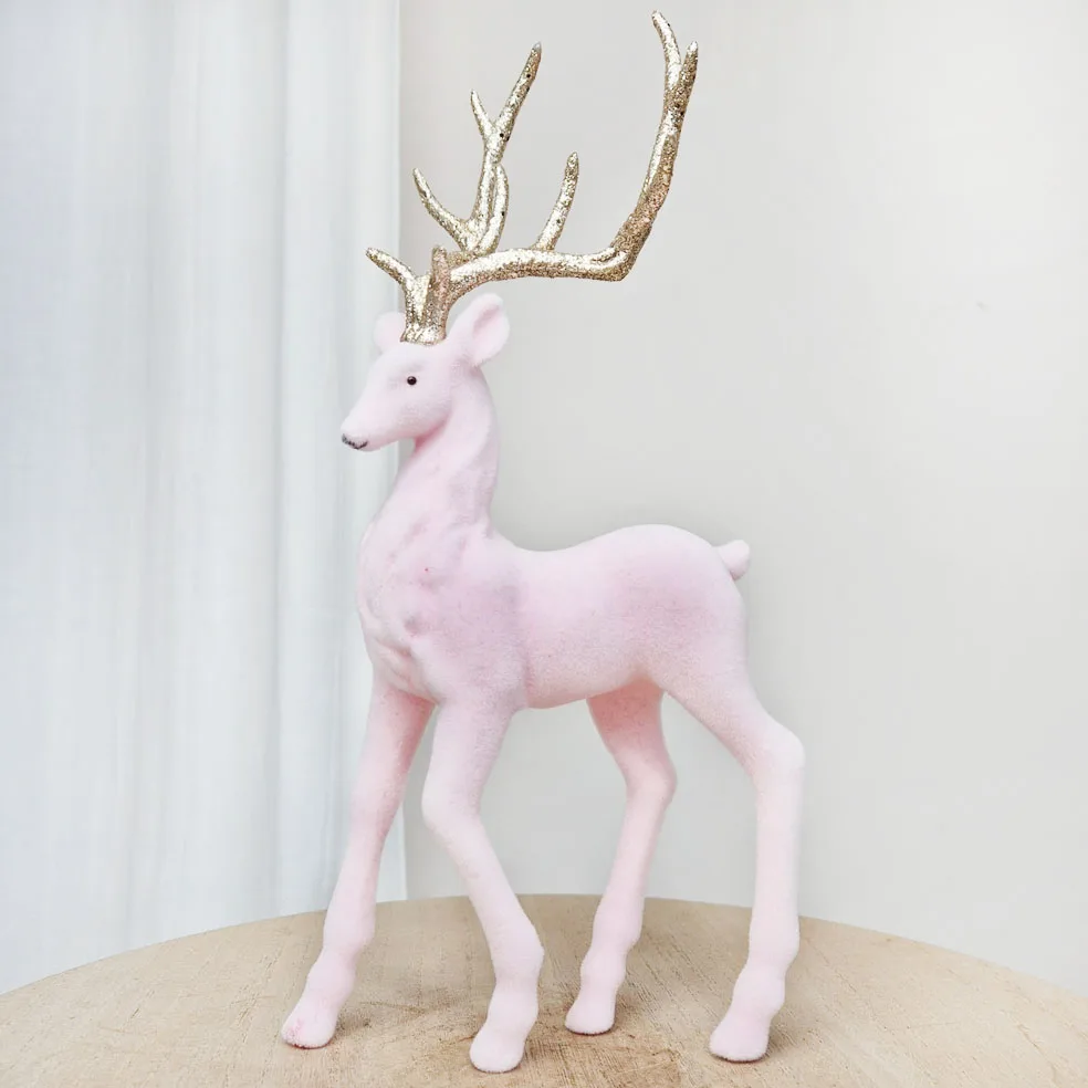 Renifer jeleń welurowa figurka świąteczna różowa 32cm