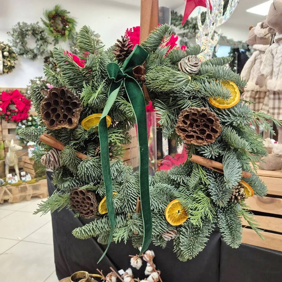 Wianek świąteczny bożonarodzeniowy żywy - 40cm - ręcznie robiony