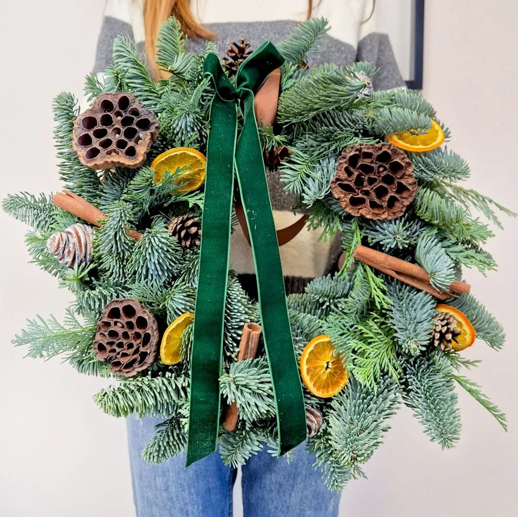 Wianek świąteczny bożonarodzeniowy żywy - 40cm - ręcznie robiony