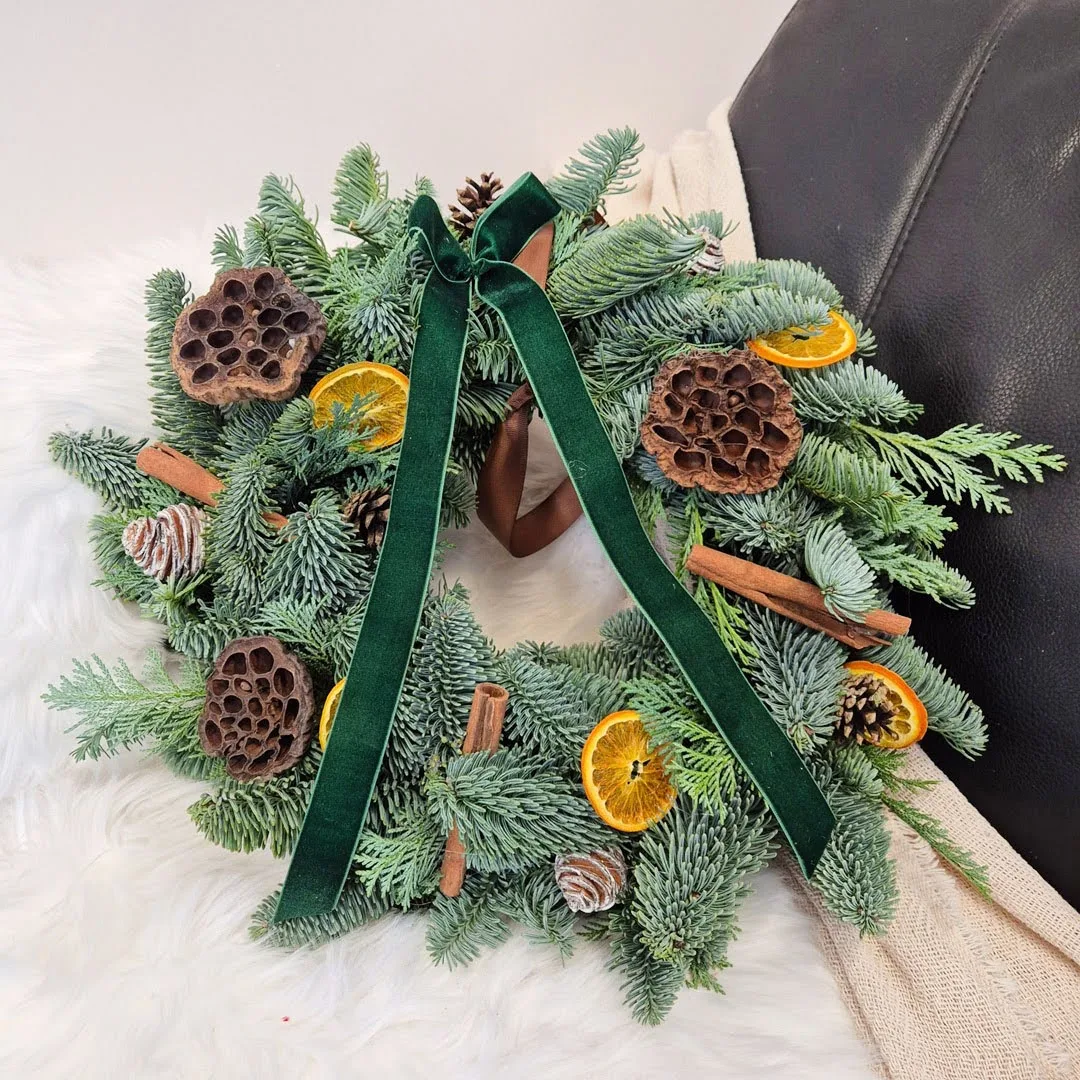 Wianek świąteczny bożonarodzeniowy żywy - 40cm - ręcznie robiony