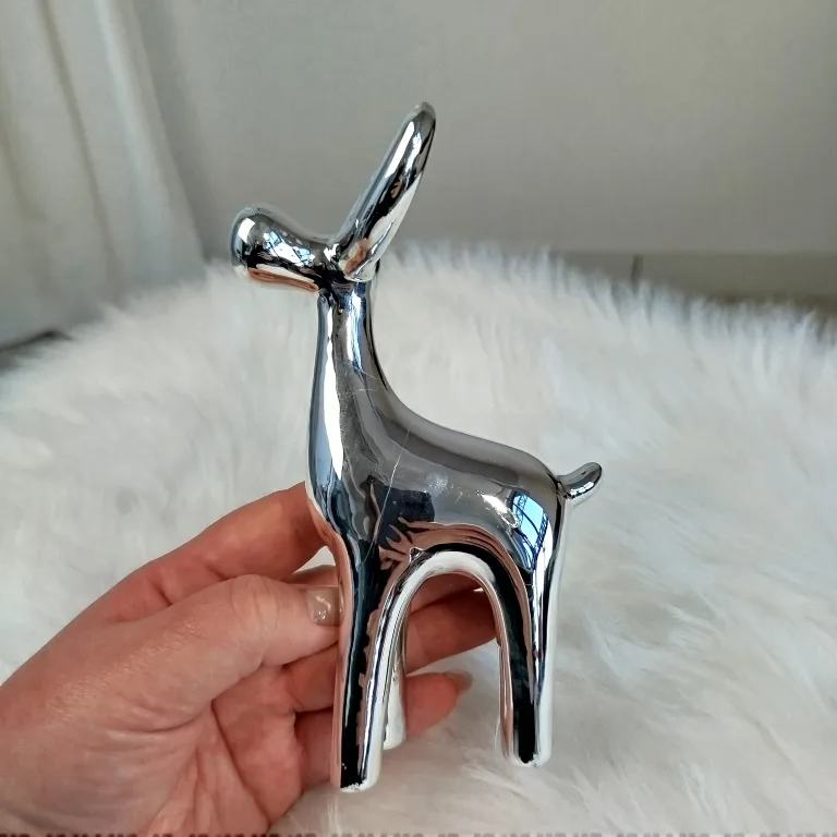 Renifer srebrny ceramiczny świąteczna figurka 16cm