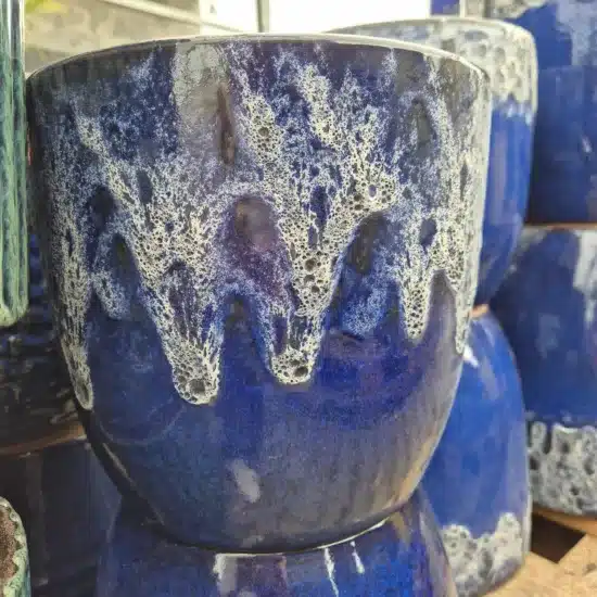 Doniczka ceramiczna ogrodowa niebieska lawa bez podstawki