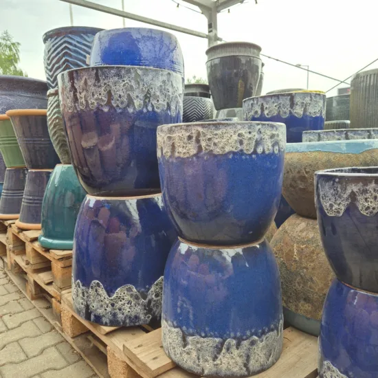 Doniczka ceramiczna ogrodowa niebieska lawa bez podstawki