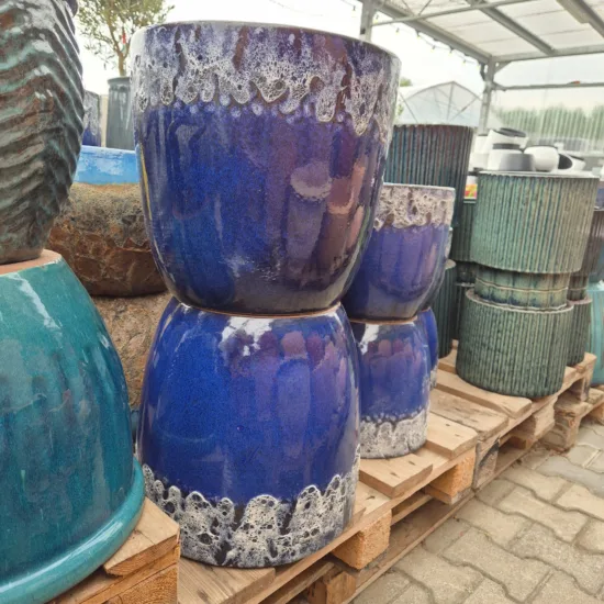 Doniczka ceramiczna ogrodowa niebieska lawa bez podstawki