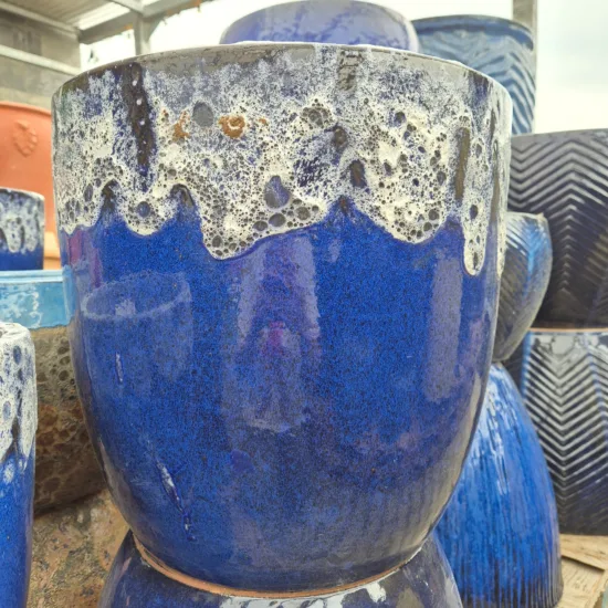 Doniczka ceramiczna ogrodowa niebieska lawa bez podstawki
