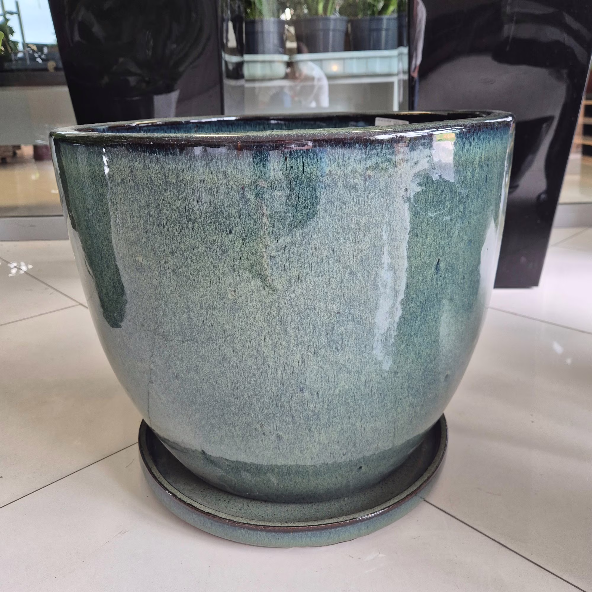Donica ceramiczna z podstawką ciemno zielona 49cm