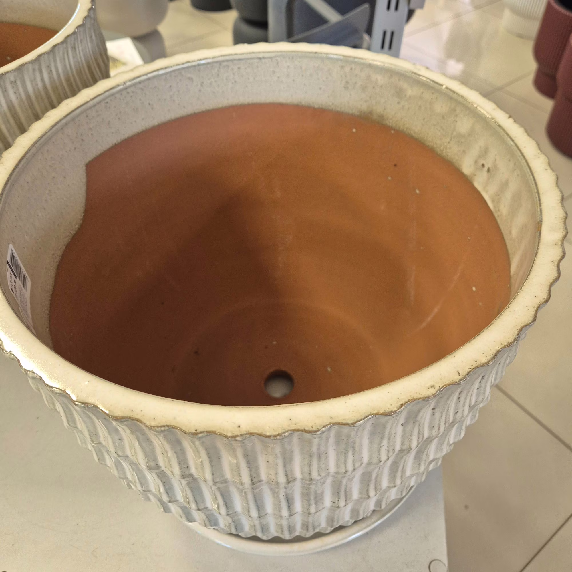 Donica duża z podstawką doniczka ogrodowa ceramiczna beż