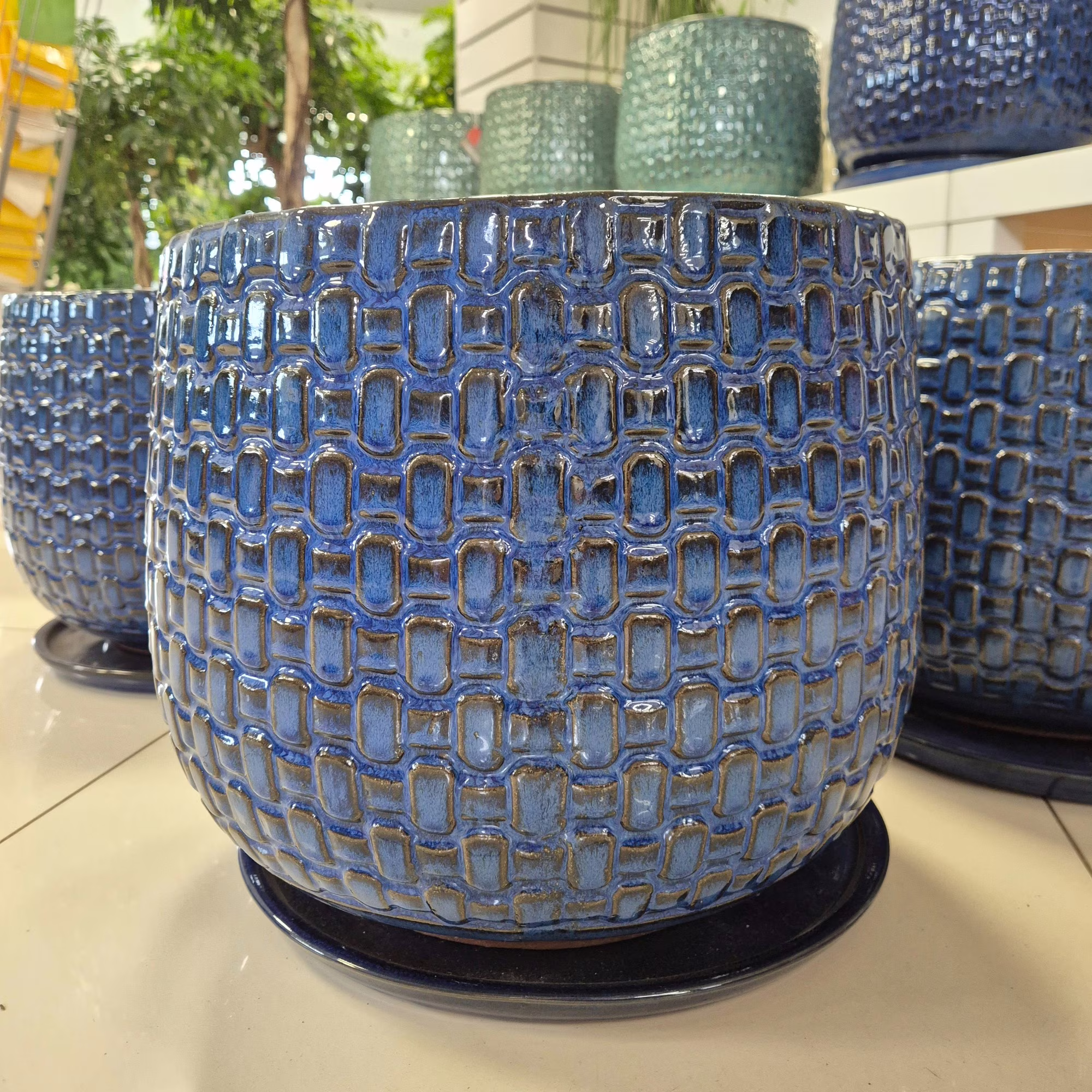 Doniczka ceramiczna kobaltowa 38cm z podstawką