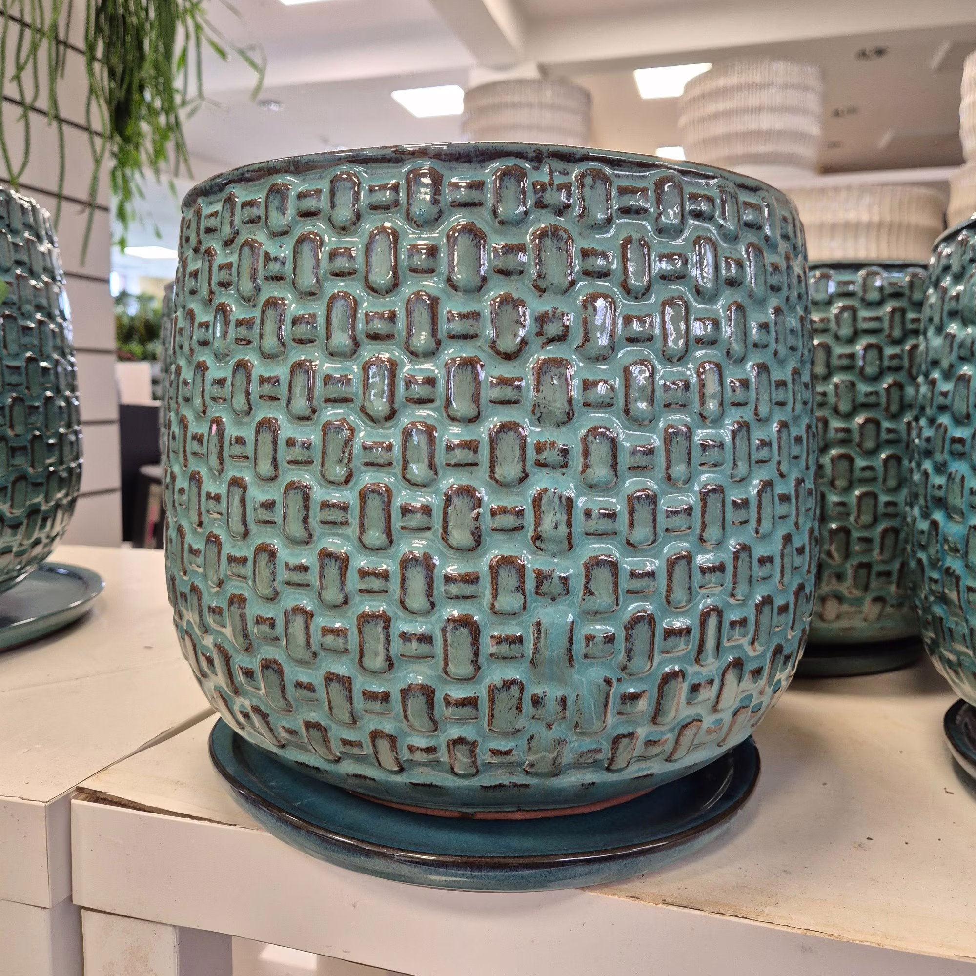 Doniczka ceramiczna turkusowa z podstawką 32cm