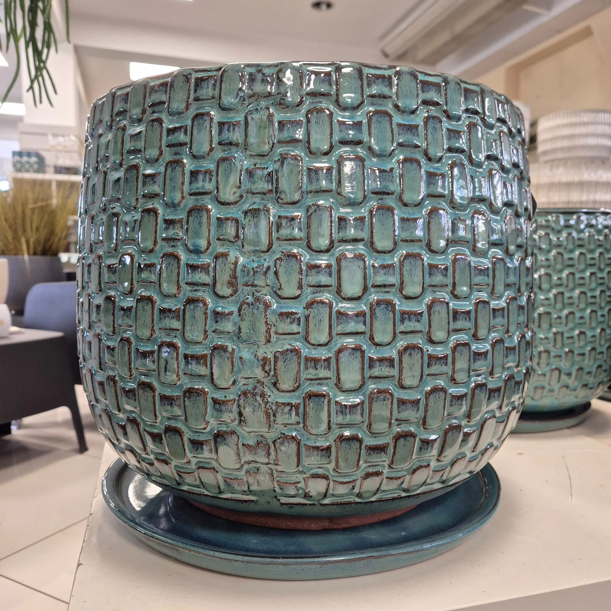 Doniczka ceramiczna turkusowa z podstawką 38cm