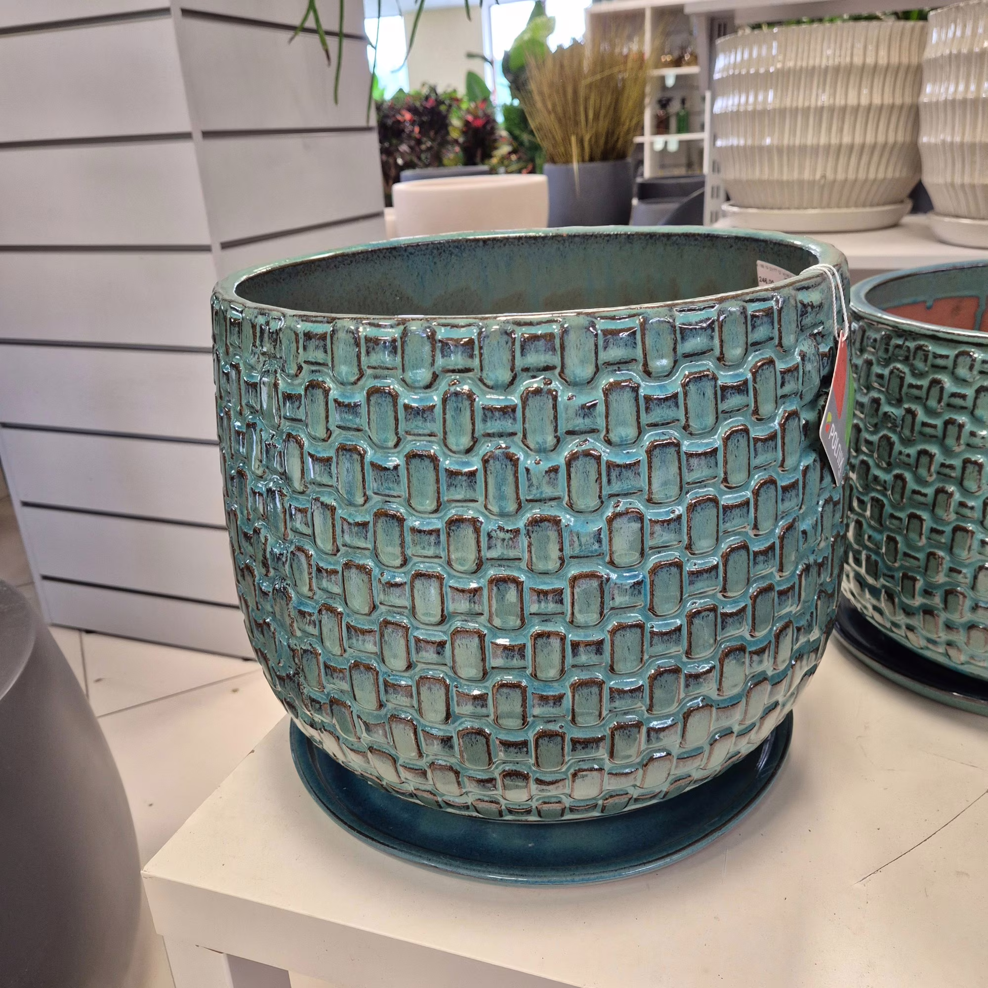 Podstawka doniczka ceramiczna turkusowa 38 cm