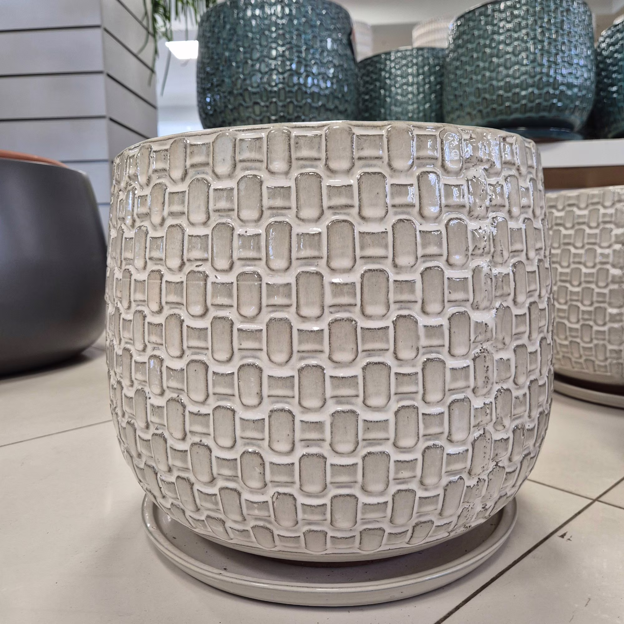 Doniczka ceramiczna beżowa z podstawką 38cm