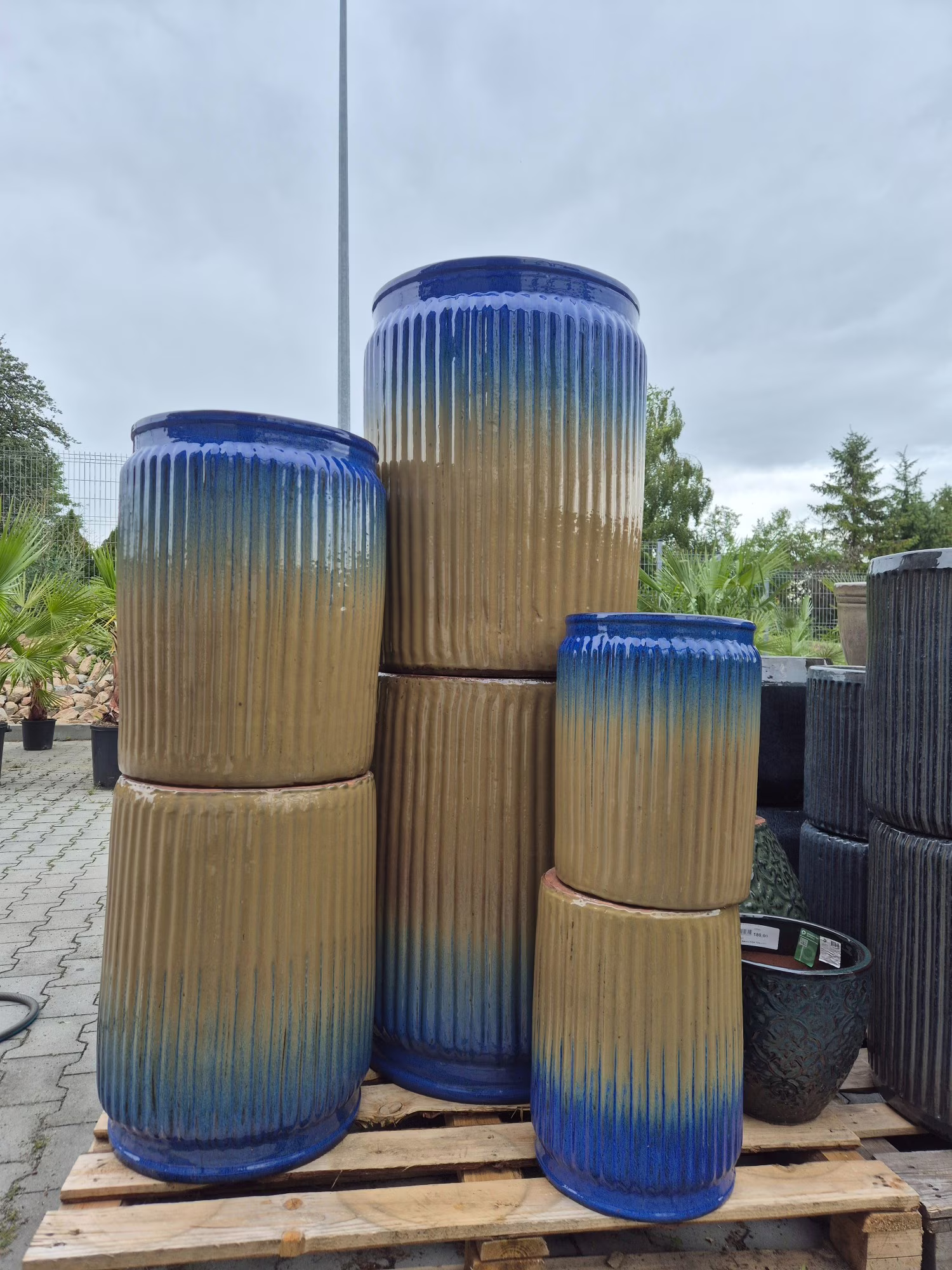 Doniczka ceramiczna brązowo niebieska w prążki 30cm