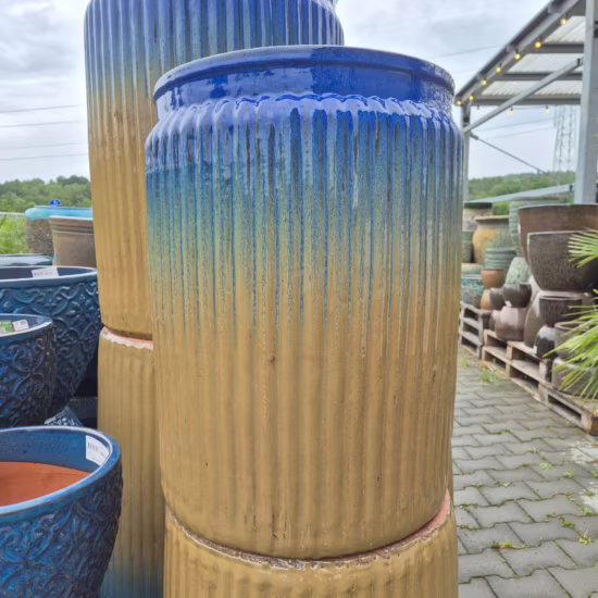Doniczka 43cm ceramiczna niebiesko brązowa prążkowana