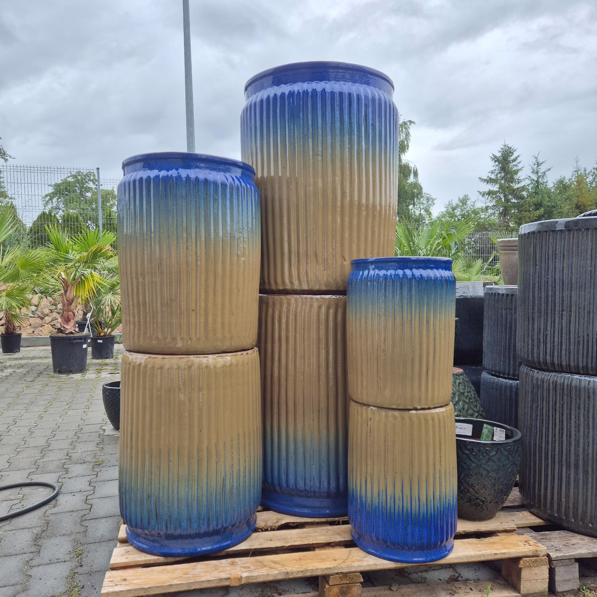 Doniczka ceramiczna brązowo niebieska prążkowana 56cm