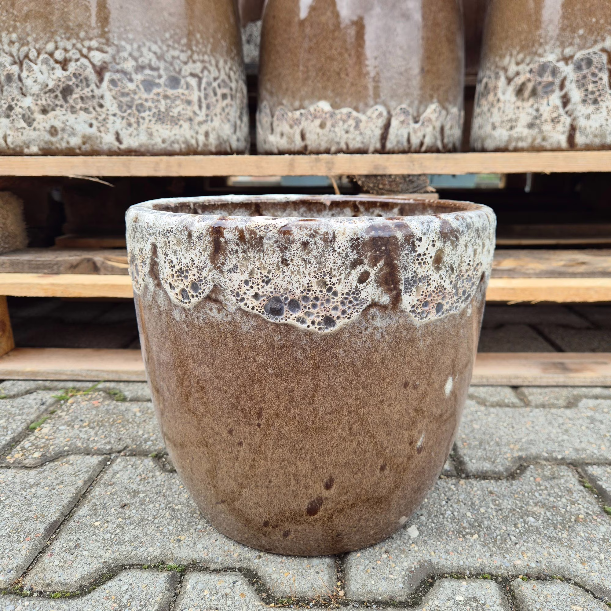 Doniczka ceramiczna brązowa z efektem lawy wulkanicznej 25cm
