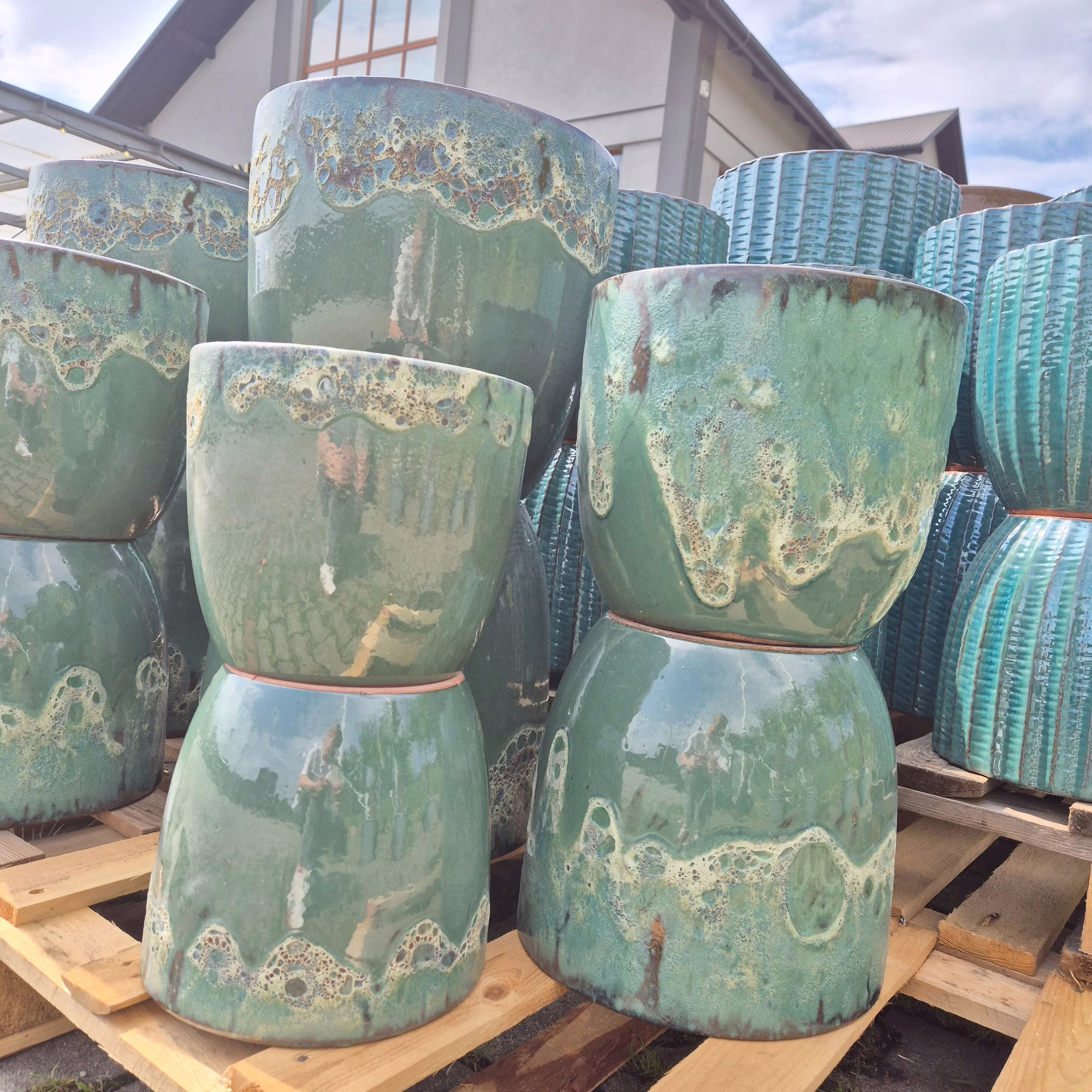 Doniczka ceramiczna zielona z efektem lawy wulkanicznej 30cm