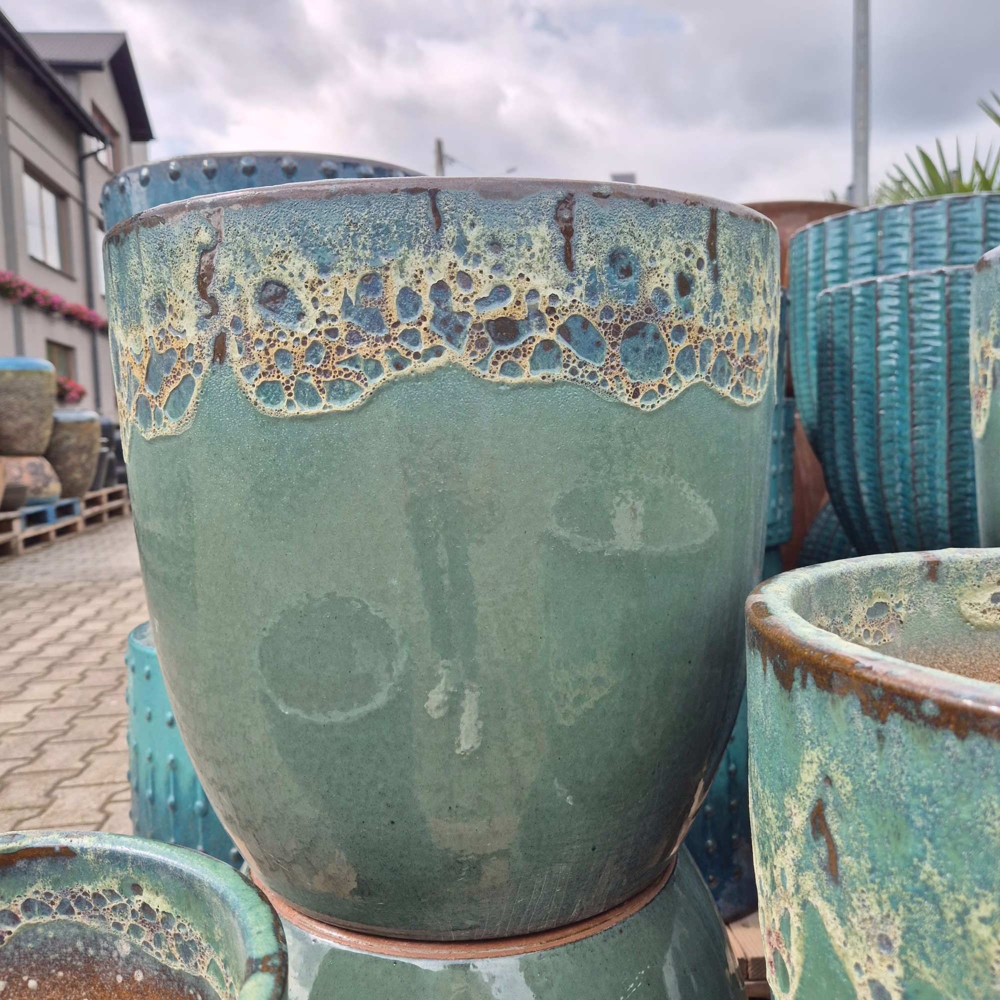 Doniczka ceramiczna zielona z efektem lawy wulkanicznej 38cm