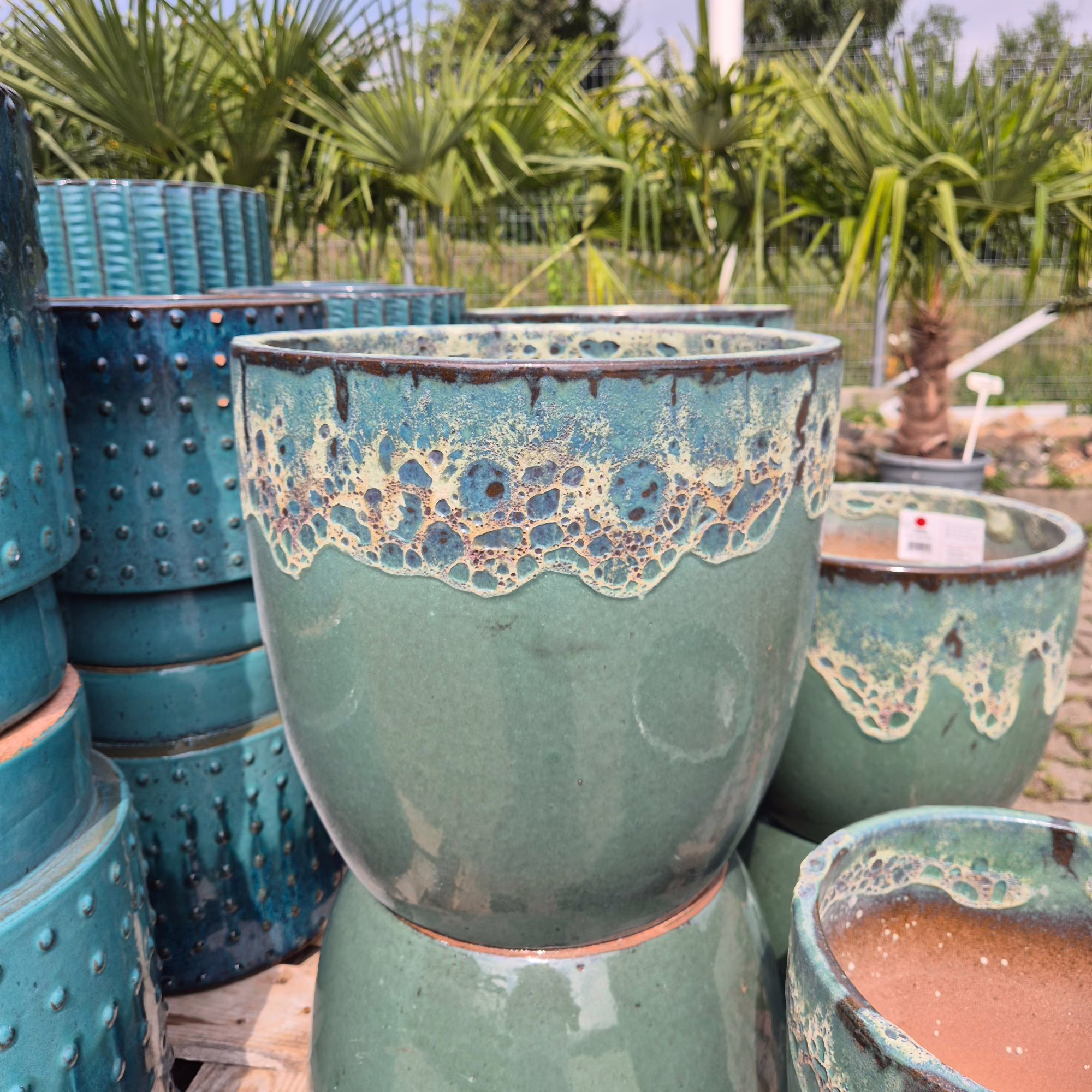 Doniczka ceramiczna zielona z efektem lawy wulkanicznej 38cm