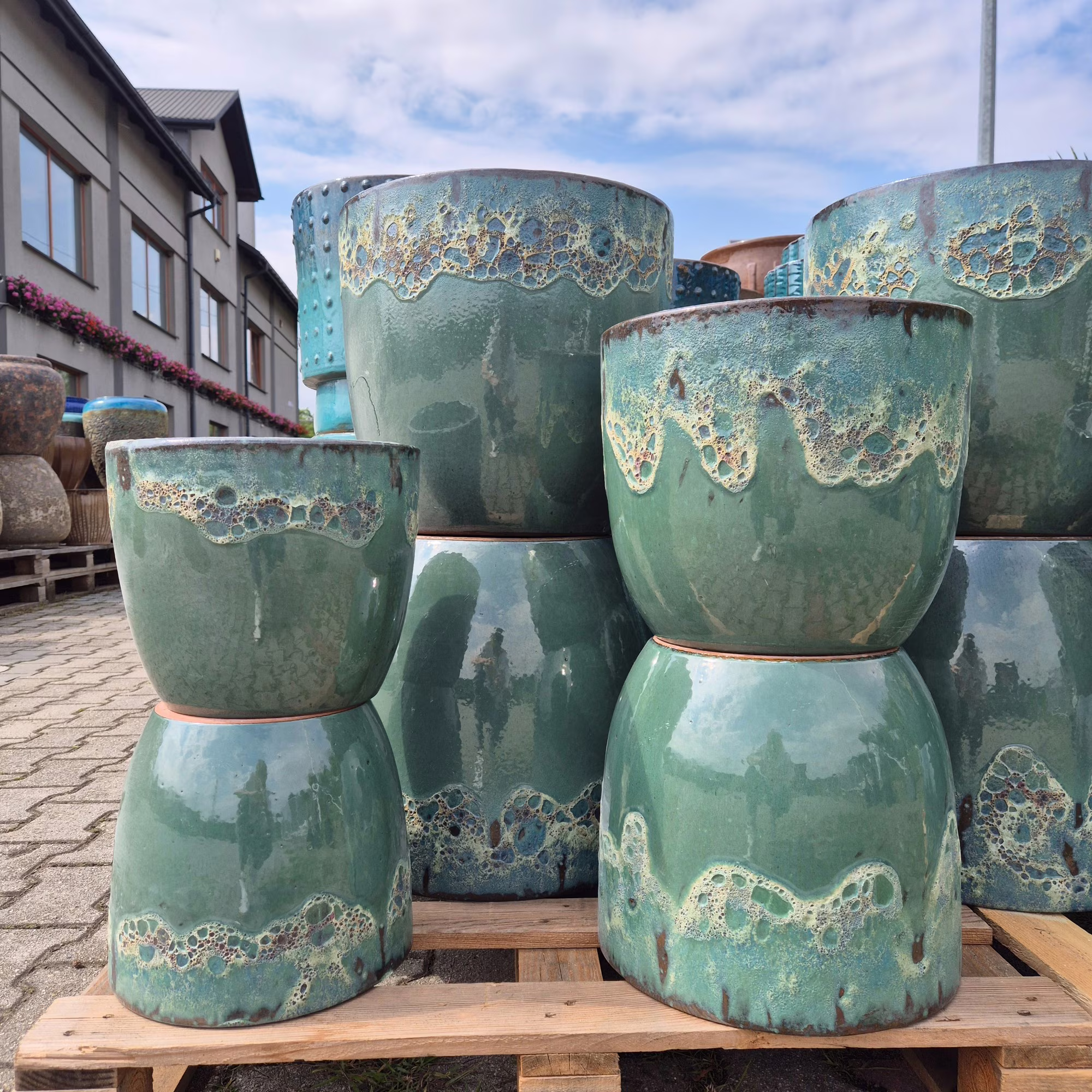 Doniczka ceramiczna zielona z efektem lawy wulkanicznej 38cm