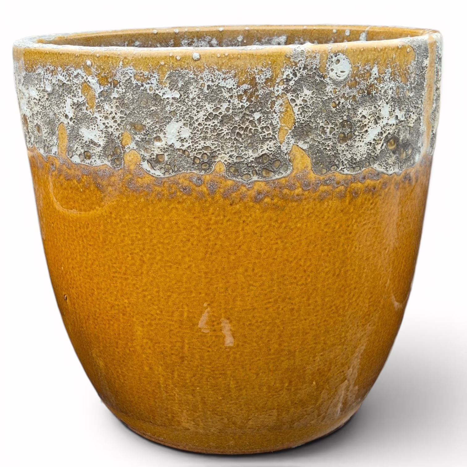 Doniczka ceramiczna musztardowa z efektem lawy wulkanicznej 25cm