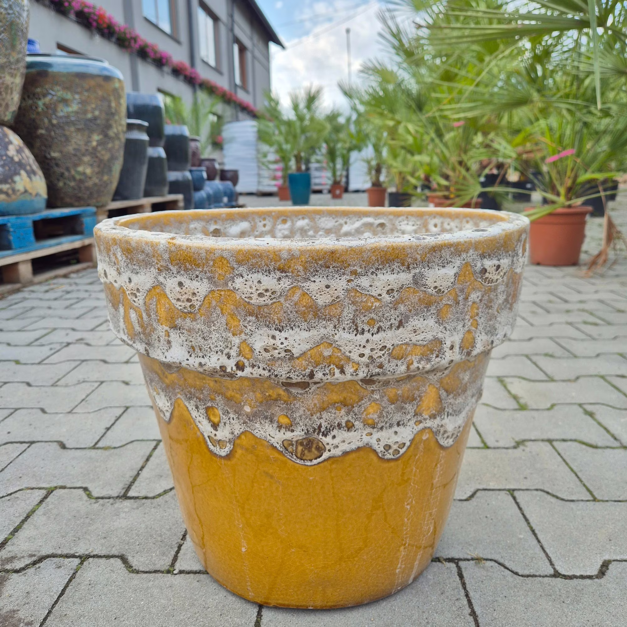 Doniczka ceramiczna stożkowa musztardowa lawa wulkaniczna 42cm