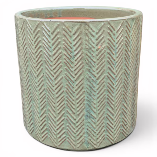 Doniczka ceramiczna okrągła w jodełkę oliwkowa zieleń 30cm
