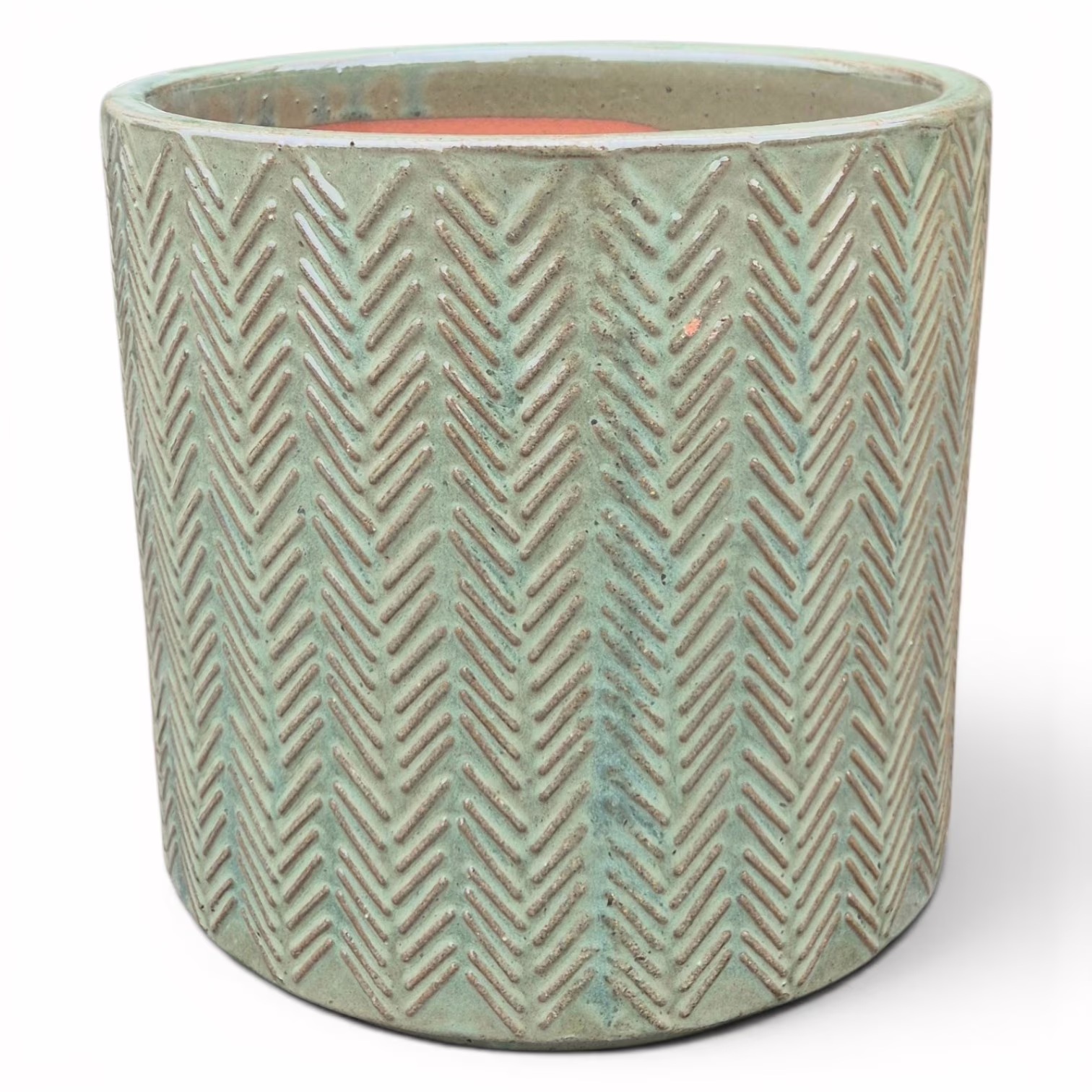 Doniczka ceramiczna okrągła w jodełkę oliwkowa zieleń 36cm
