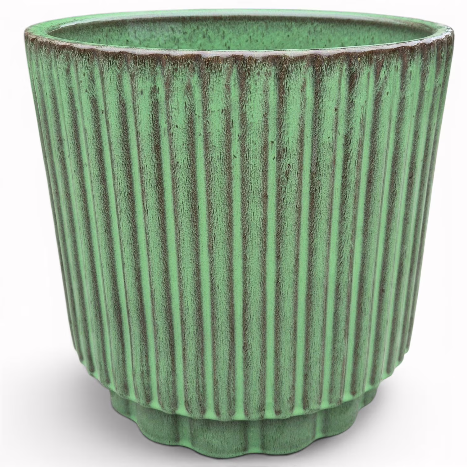 Doniczka ceramiczna okrągła prazkowana zielona 24cm