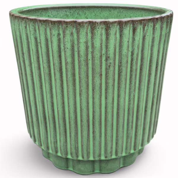 Doniczka ceramiczna okrągła prążkowana zielona 30cm