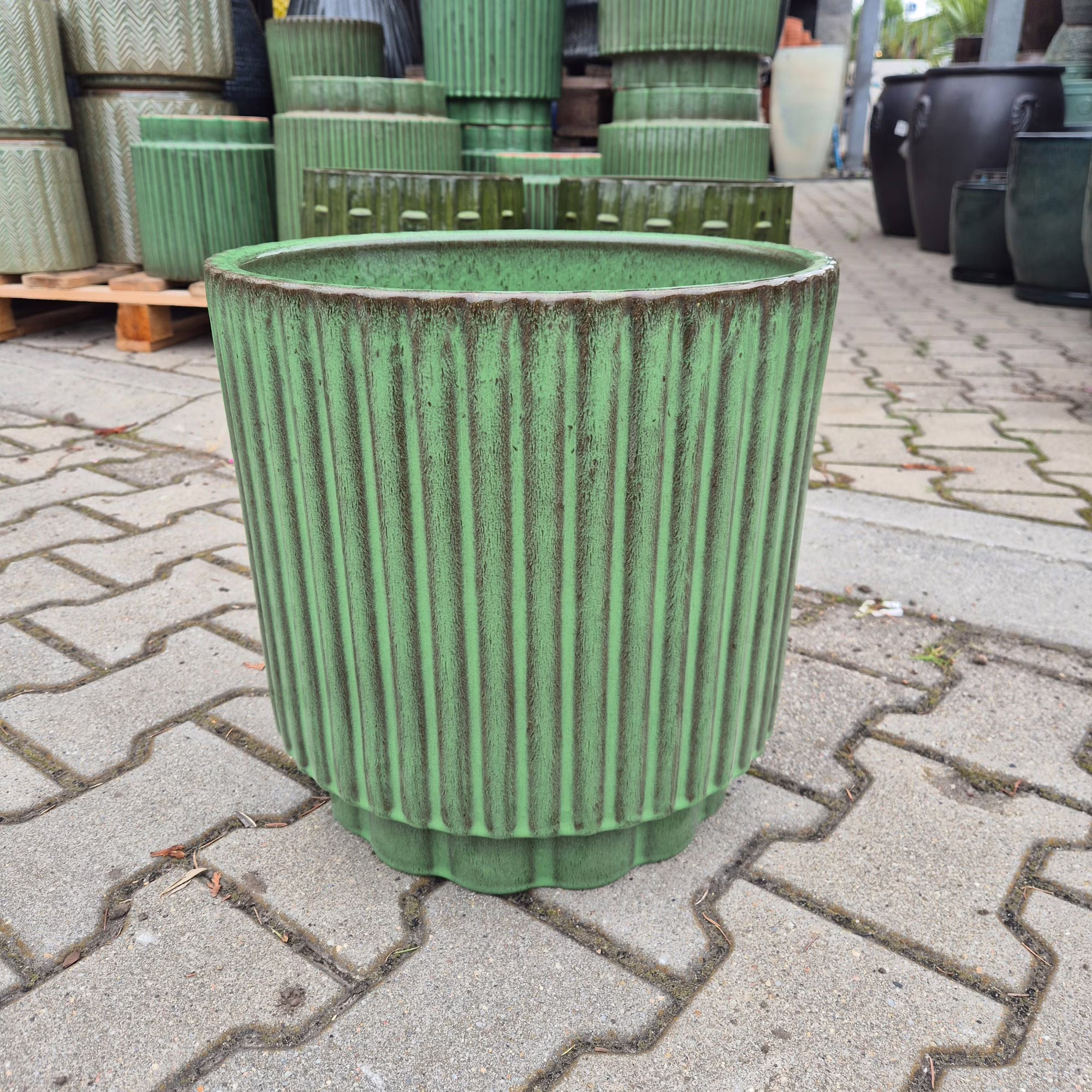 Doniczka ceramiczna okrągła prążkowana zielona 30cm