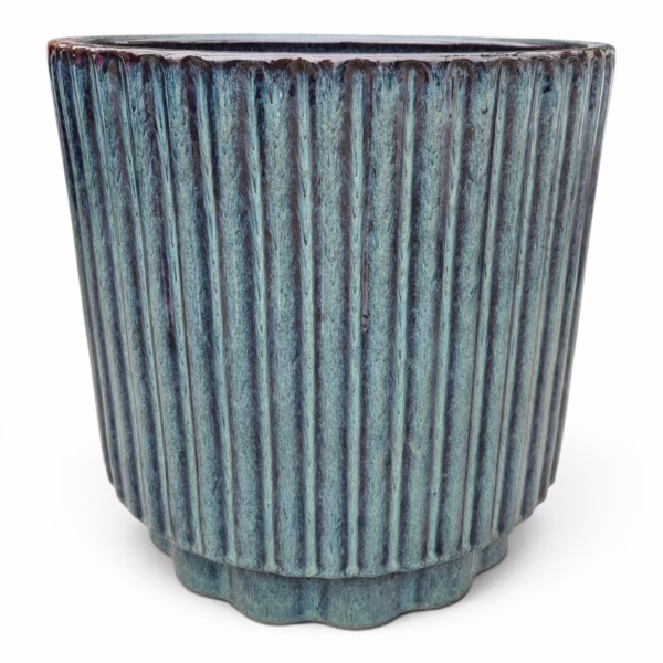 Doniczka ceramiczna okrągła prążkowana niebieski morski 36cm