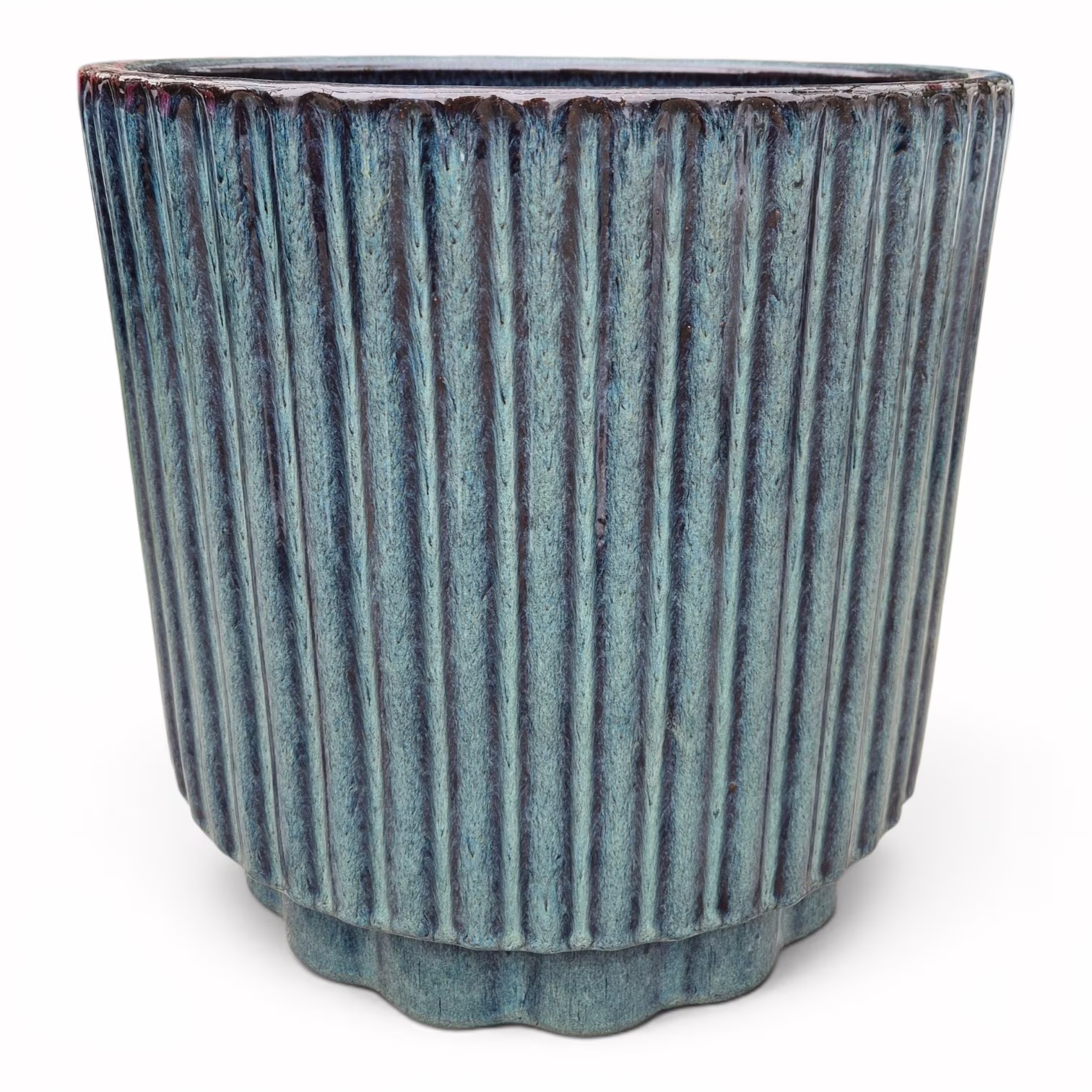 Doniczka ceramiczna okrągła prążkowana niebieski morski 36cm