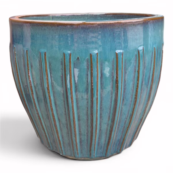 Doniczka ceramiczna stożkowa ryflowana morska 41cm