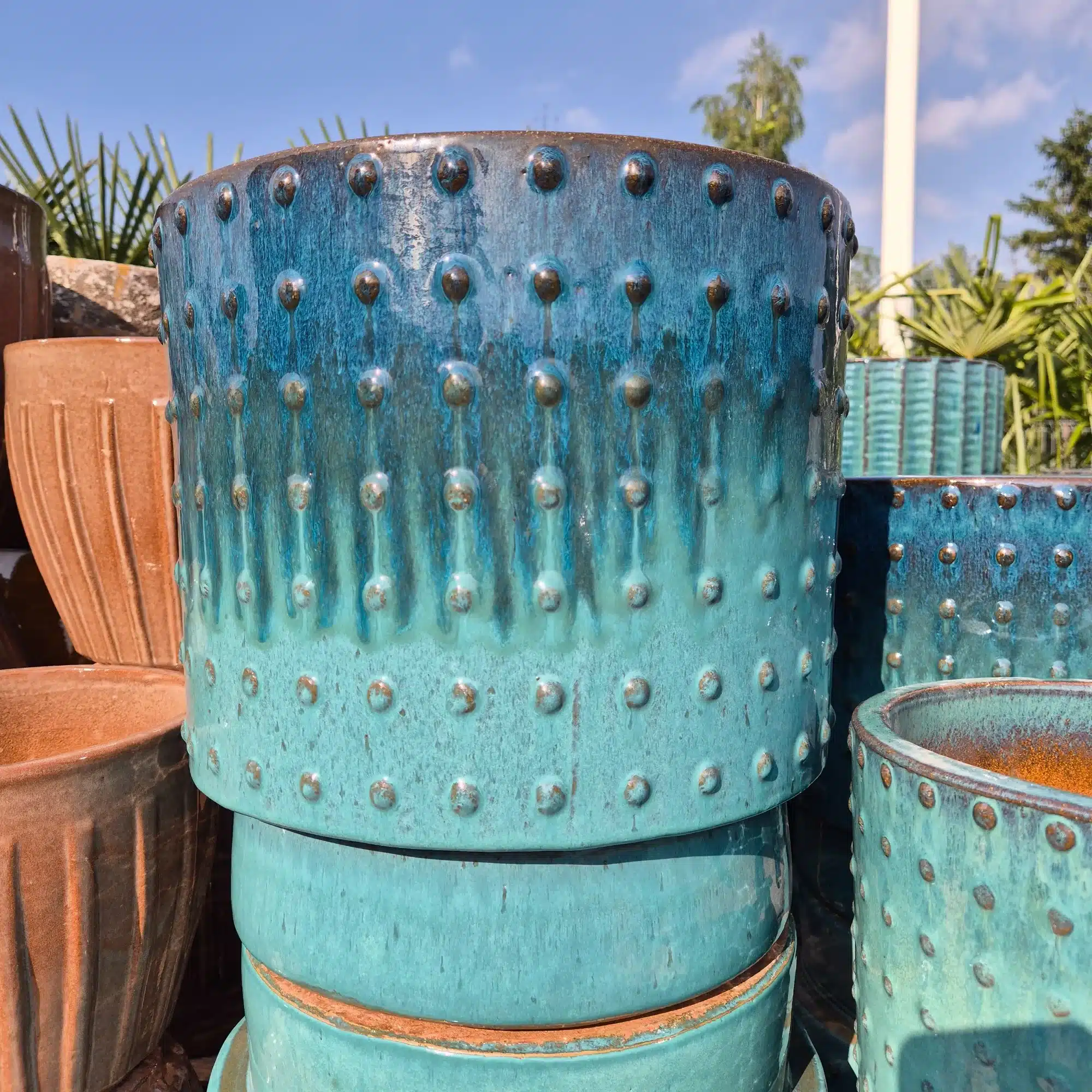 Doniczka ceramiczna ogrodowa cylinder turkusowy 30cm