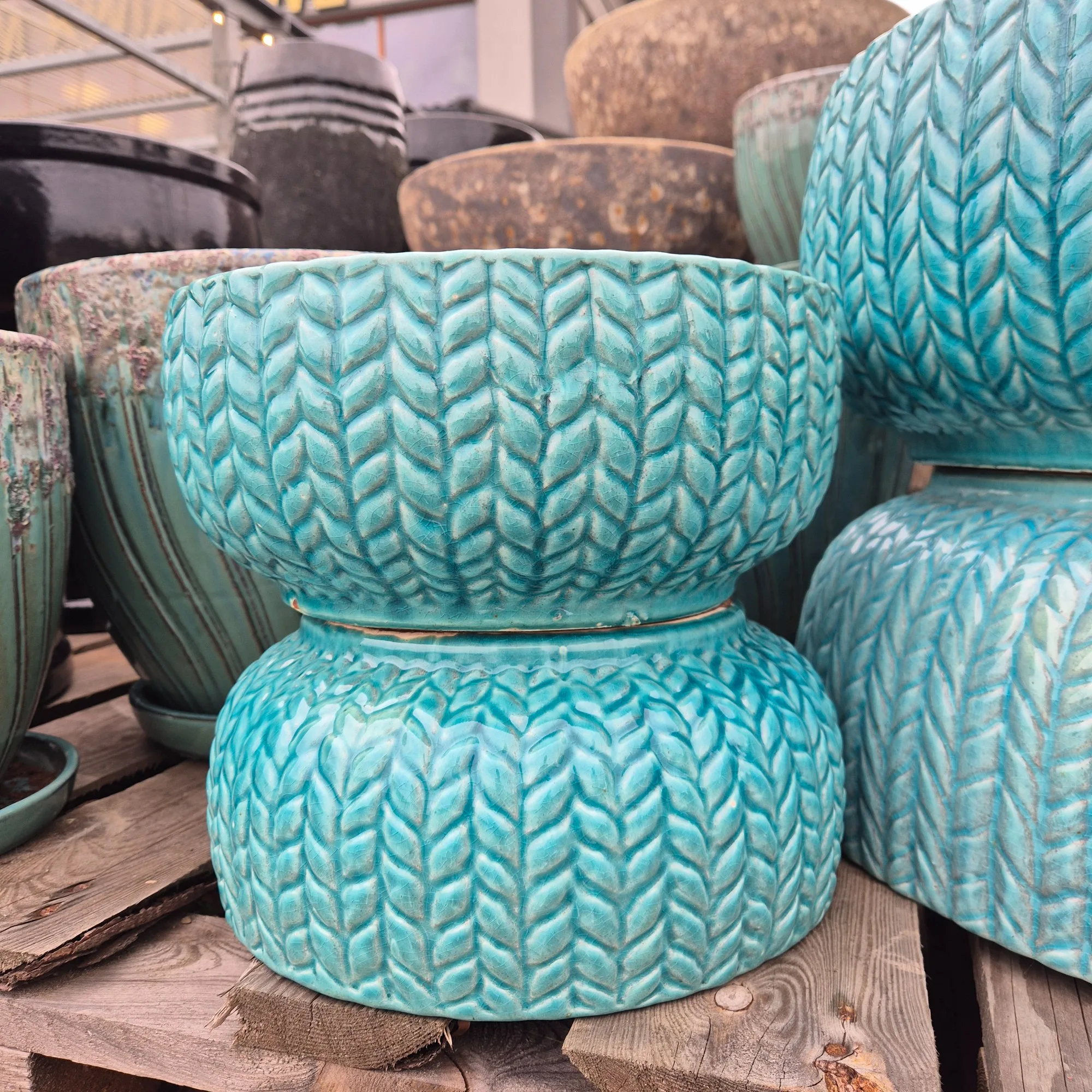 Doniczka ceramiczna ogrodowa niska misa zielona 29cm